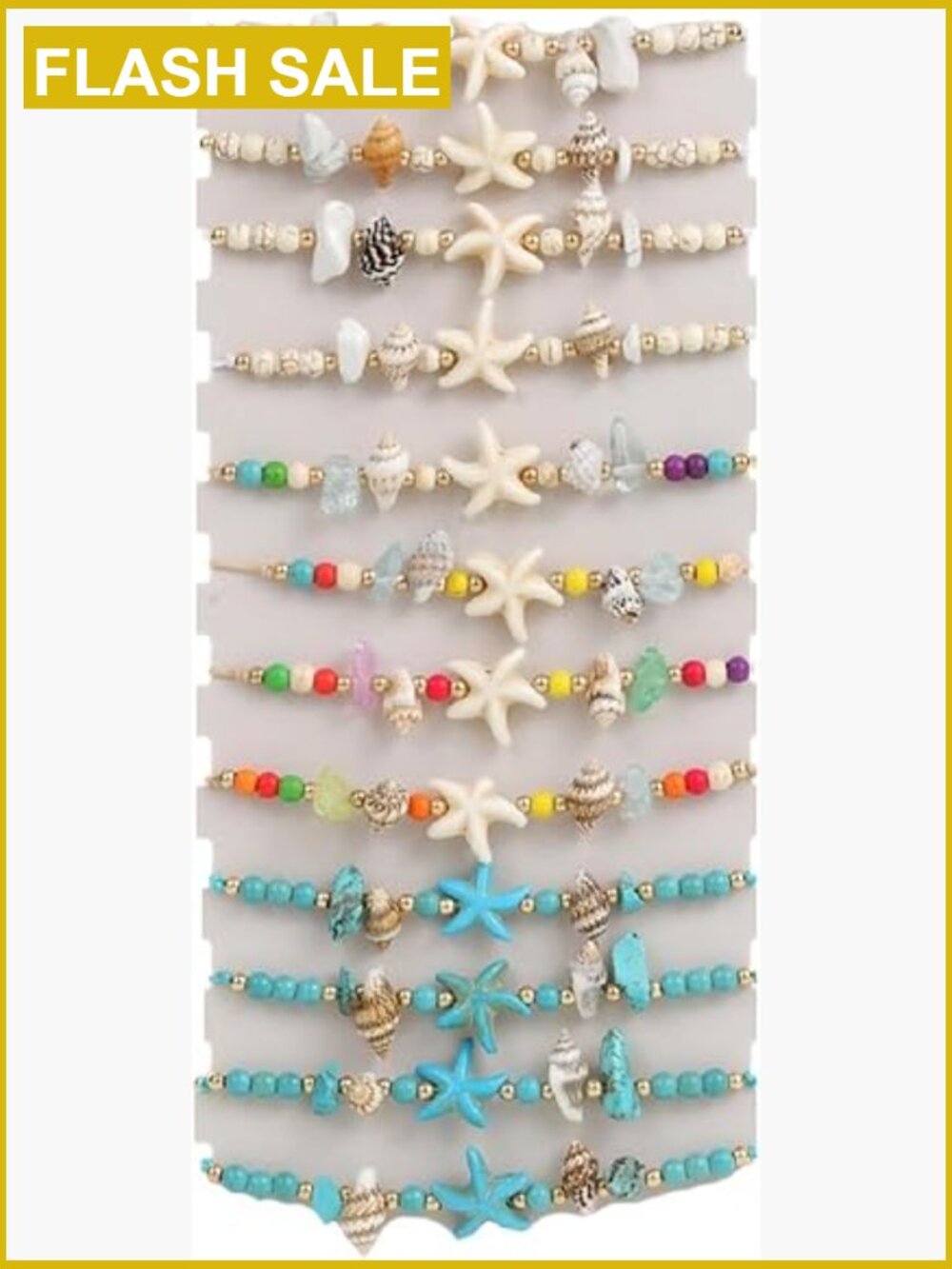 12pcs Handmade Bohemian Sea Shell Turtle Bracelets Set - Stretch Beaded Woven